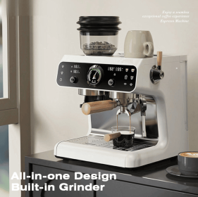 PSH7B-EU  Semi-automatic Coffee Grinder with 20Bar Dual Boiler System, 58mm Grounding Hammer, 30-grit setting, 250g Bean Storage