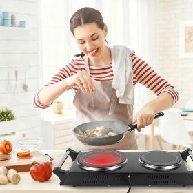 Dual Hot Plate Electric Cooktop - 800W+1000W Power, 6.3in+7.5in Silicon Crystal Glass Plates, 5 Stepless Heating Gears