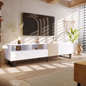 Modern TV Stand For 80 TV With Double Storage Space, Media Console Table, Entertainment Center With Drop Down Door For Living Room, Bedroom, Home (Option: White)