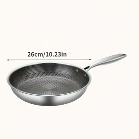 1PC Household Kitchen Honeycomb Stainless Steel Non Stick Frying Pan,Easy To Clean, Suitable For Frying Steak, Fish, And Eggs,Suitable For All St (Option: 26cm)