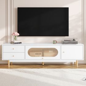 70 Inch TV Stand For TVs Up To 80 Inch, Minimalist TV Console Table With Drawers, Media Entertainment Center For Living Room, Bedroom (Option: White)