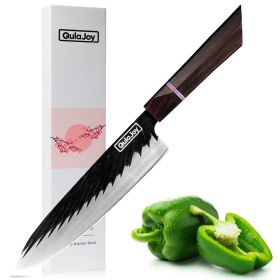 Qulajoy 8 Inch Japanese Kiritsuke Knife,Professional Hand Forged High Carbon Kitchen Chef Knife With Ebony Handle (Option: Chef)