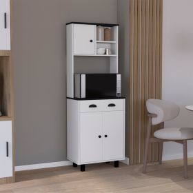 Waco Kitchen Pantry with Two Cabinets, Two Open Shelves, and One Drawer (Color: White / Black)