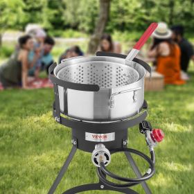 10 Qt Fish And Wing Fryer Aluminum Outdoor Propane Deep Fryer Kit With Basket (Color: Silver)
